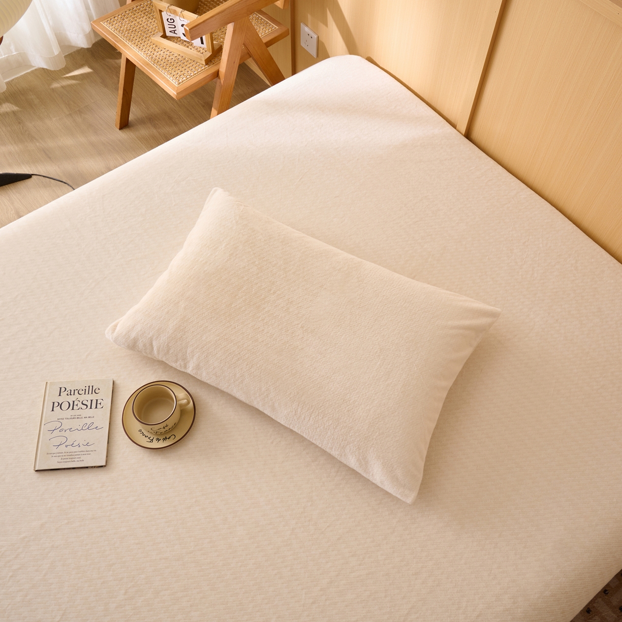 91家纺网 家纺一手货源 找家纺 早晨家纺 2025新款流星款高克重牛奶绒阳离子提花兔毛单床笠 流星-奶白