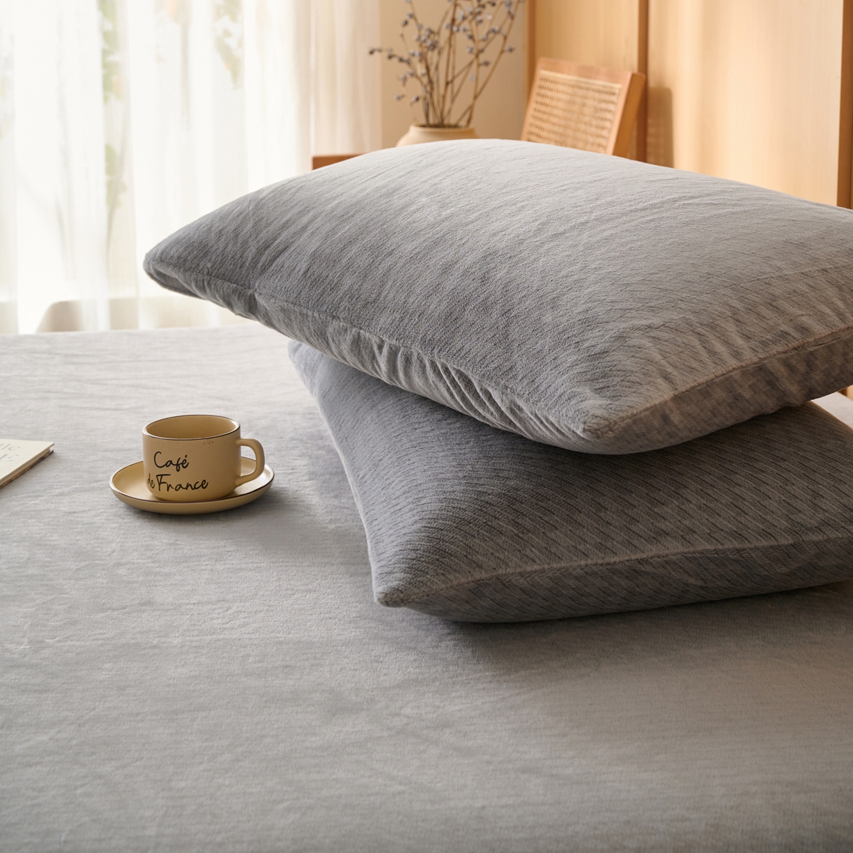 91家纺网 家纺一手货源 找家纺 早晨家纺 2025新款流星款高克重牛奶绒阳离子提花兔毛单床笠 流星-银灰