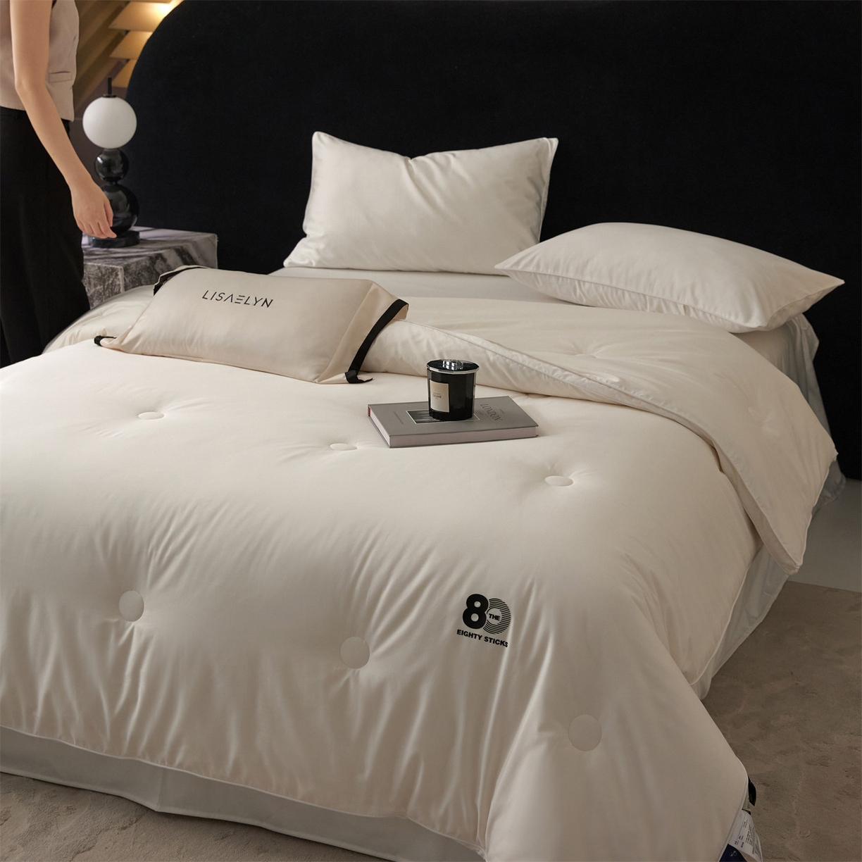 91家纺网 家纺一手货源 找家纺 （总）头等舱 2025新款全棉80支长绒棉纯色A类55大豆7A抗菌立体被（模特图）