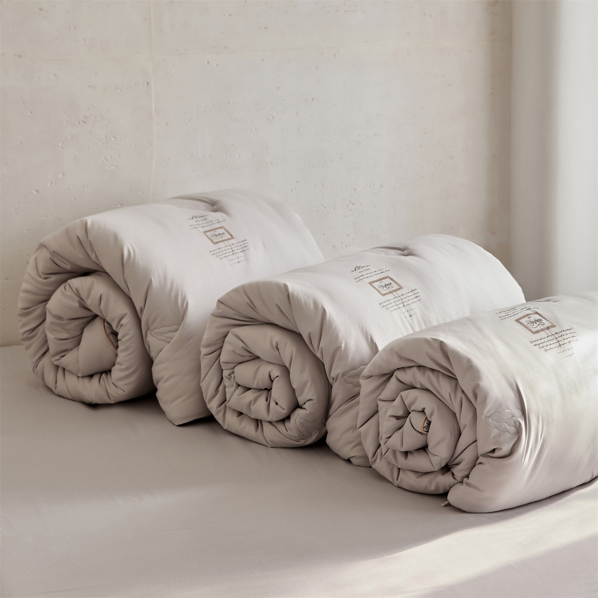 91家纺网 家纺一手货源 找家纺 头等舱 2025新款四季棉条纹A类20大豆7A抗菌秋冬被（空镜图） 暖阳灰