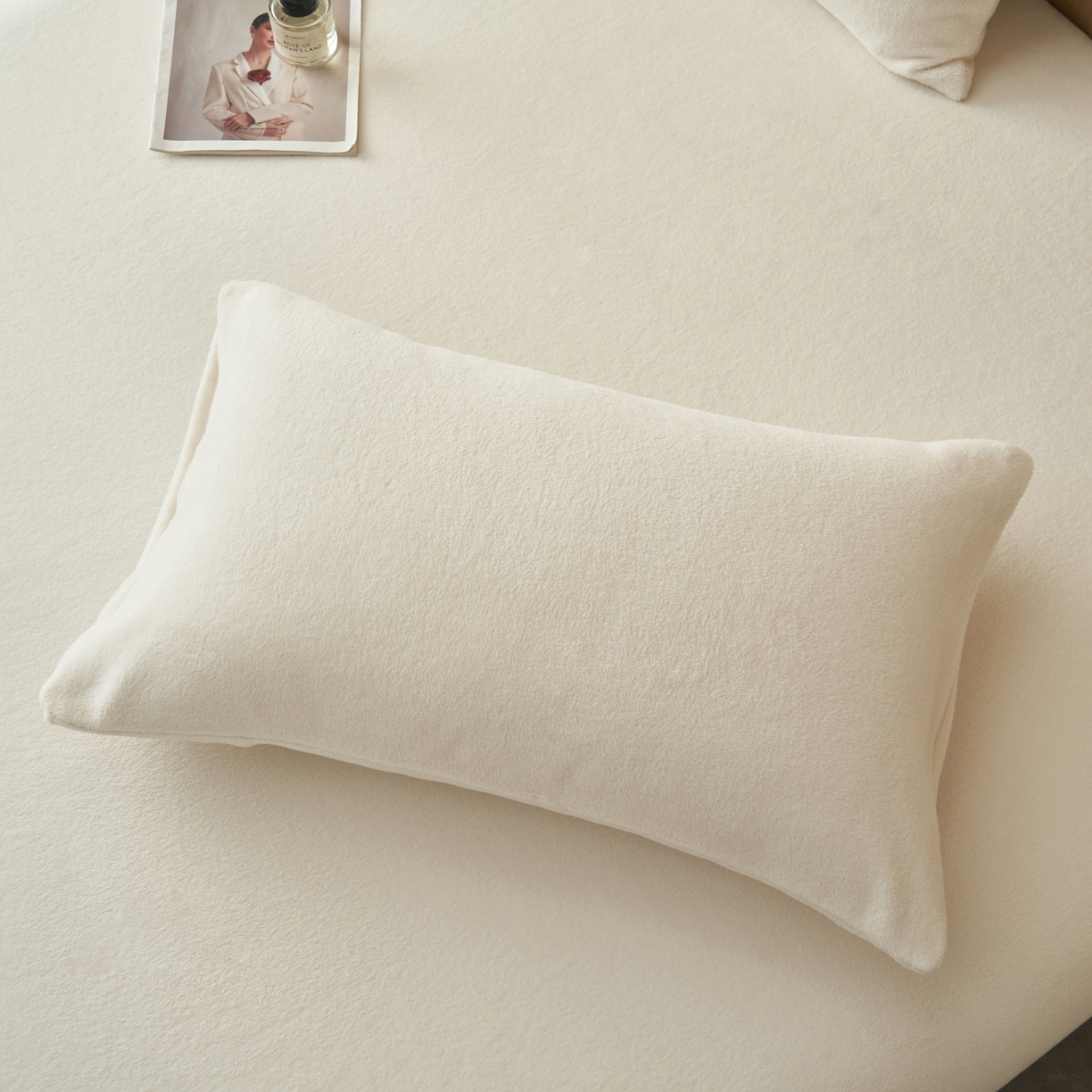 91家纺网 家纺一手货源 找家纺 早晨家纺 2025新款牛奶绒纯色毛巾绣暖绒床笠 时尚-奶白