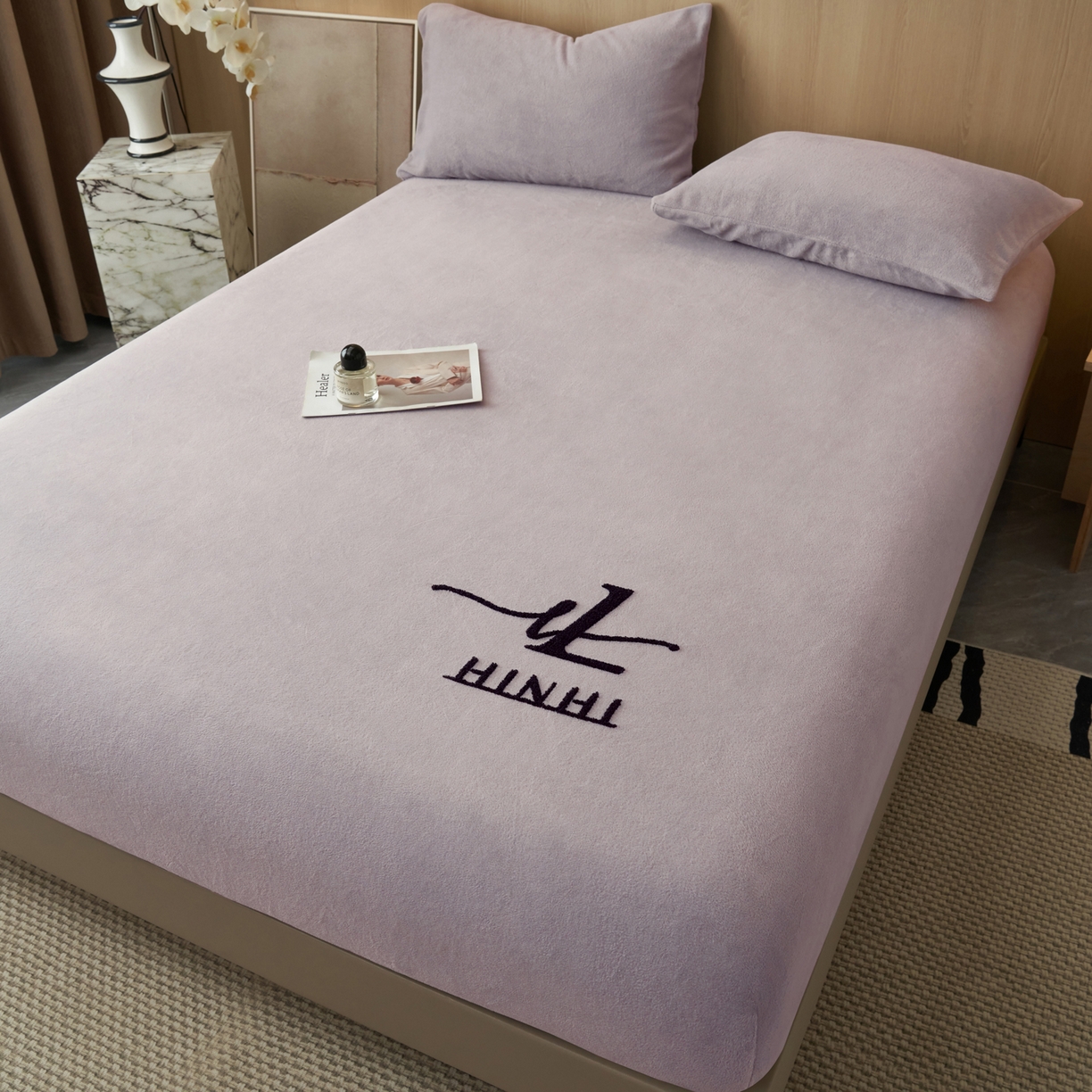 早晨家纺 2025新款牛奶绒纯色毛巾绣暖绒床笠 时尚-浅紫