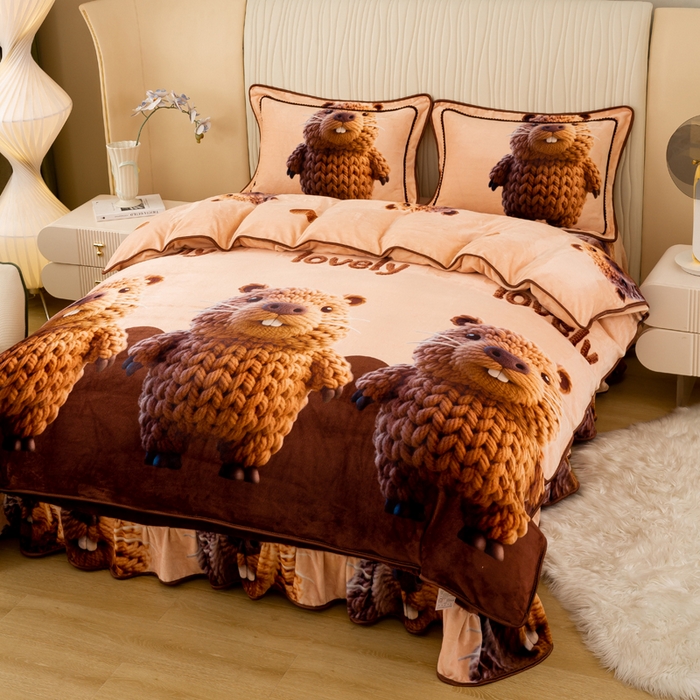 91家纺网 家纺一手货源 找家纺 念家居 2025新款高克重牛奶绒四件套保暖四件套直播爆款电商爆款-卡比巴拉