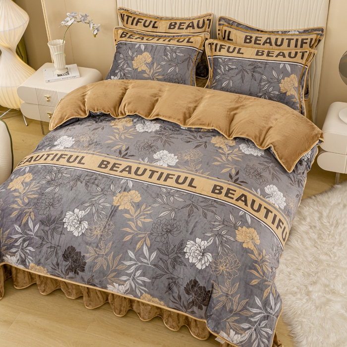 91家纺网 家纺一手货源 找家纺 念家居 2025新款高克重牛奶绒四件套保暖四件套直播爆款电商爆款-繁花