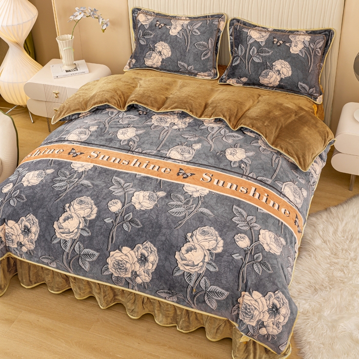 91家纺网 家纺一手货源 找家纺 念家居 2025新款高克重牛奶绒四件套保暖四件套直播爆款电商爆款-莫兰迪