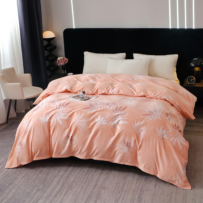 91家纺网 家纺一手货源 找家纺 晶缦家纺 2025叶语系·纯棉活性全棉磨毛单被套单品被套被套单件 枫叶情怀粉