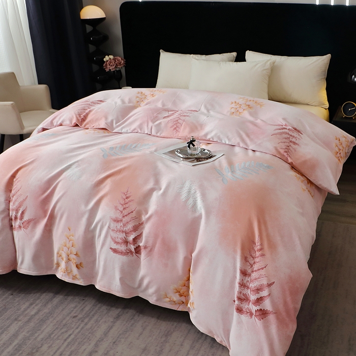 91家纺网 家纺一手货源 找家纺 晶缦家纺 2025叶语系·纯棉活性全棉磨毛单被套单品被套被套单件 花羽庭粉