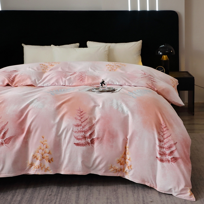 91家纺网 家纺一手货源 找家纺 晶缦家纺 2025叶语系·纯棉活性全棉磨毛单被套单品被套被套单件 花羽庭粉