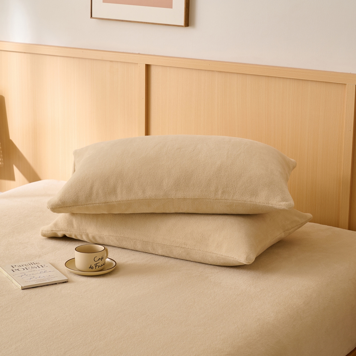 91家纺网 家纺一手货源 找家纺 早晨家纺 2025新款华泰款高克重牛奶绒仿羊绒毛巾绣单床笠 华泰-米驼