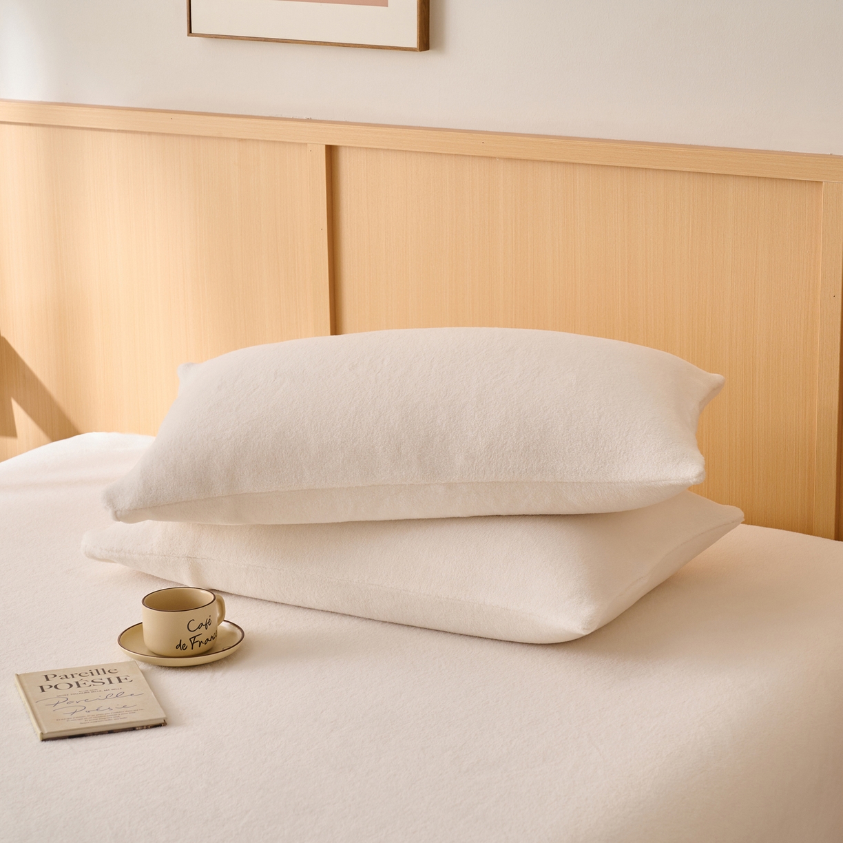 91家纺网 家纺一手货源 找家纺 早晨家纺 2025新款华泰款高克重牛奶绒仿羊绒毛巾绣单床笠 华泰-奶白