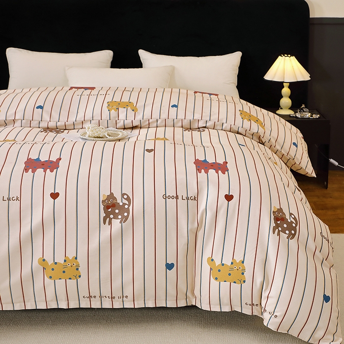 91家纺网 家纺一手货源 找家纺 晶缦家纺 2025叶语系·纯棉活性全棉磨毛单被套单品被套被套单件 可爱猫