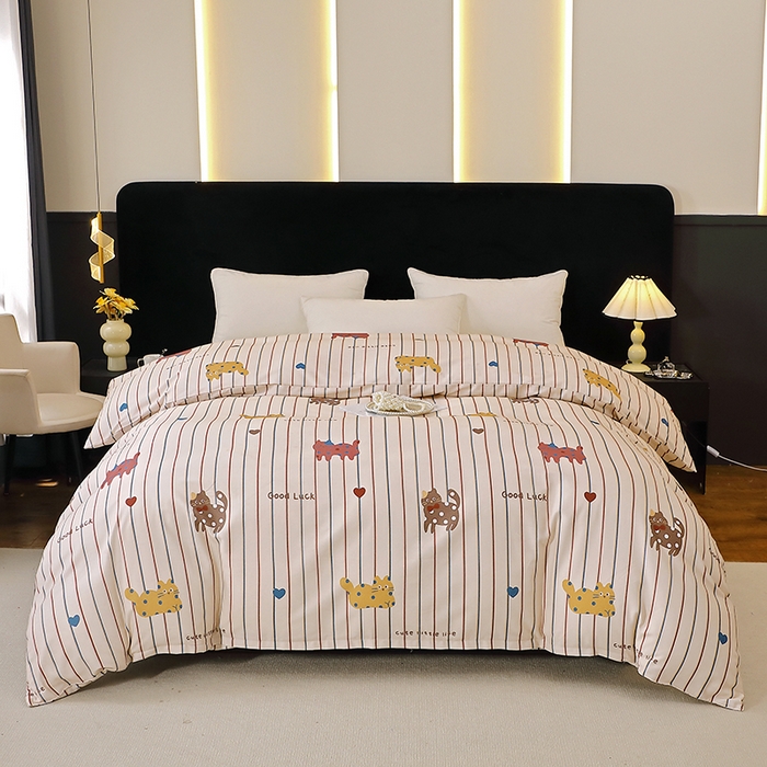 91家纺网 家纺一手货源 找家纺 晶缦家纺 2025叶语系·纯棉活性全棉磨毛单被套单品被套被套单件 可爱猫