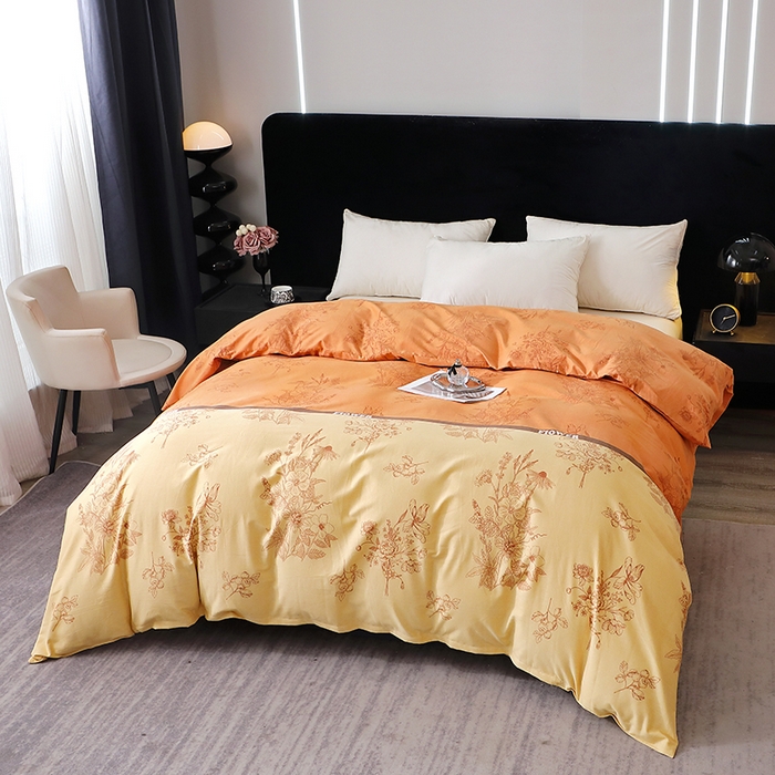 91家纺网 家纺一手货源 找家纺 晶缦家纺 2025叶语系·纯棉活性全棉磨毛单被套单品被套被套单件 绿风铃-桔