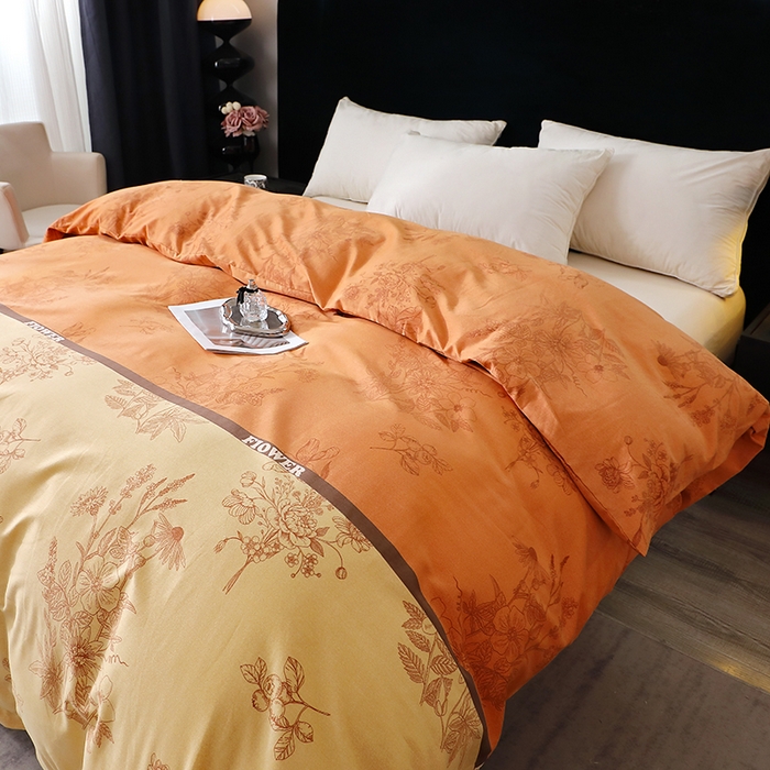 91家纺网 家纺一手货源 找家纺 晶缦家纺 2025叶语系·纯棉活性全棉磨毛单被套单品被套被套单件 绿风铃-桔