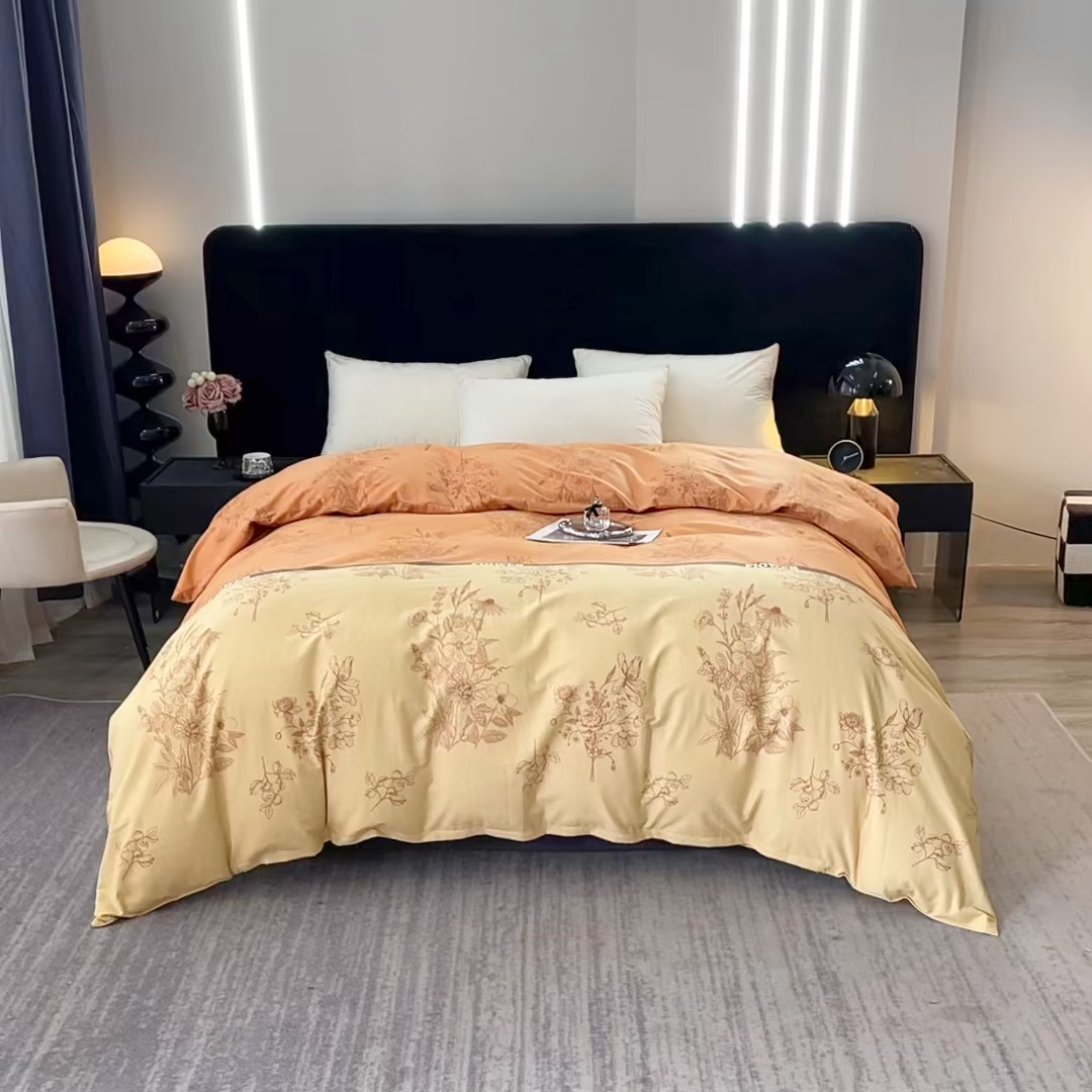 91家纺网 家纺一手货源 找家纺 晶缦家纺 2025叶语系·纯棉活性全棉磨毛单被套单品被套被套单件 绿风铃-桔