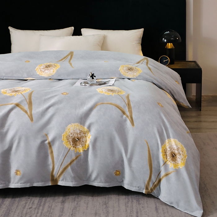 91家纺网 家纺一手货源 找家纺 晶缦家纺 2025叶语系·纯棉活性全棉磨毛单被套单品被套被套单件 清浅蒲英灰