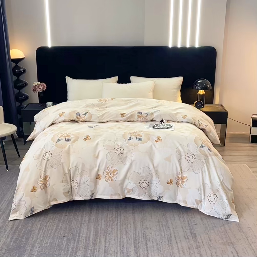 91家纺网 家纺一手货源 找家纺 晶缦家纺 2025叶语系·纯棉活性全棉磨毛单被套单品被套被套单件 如月花梦咖