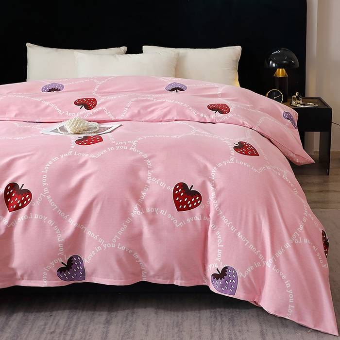 91家纺网 家纺一手货源 找家纺 晶缦家纺 2025叶语系·纯棉活性全棉磨毛单被套单品被套被套单件 炫动草莓粉