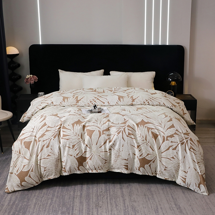 91家纺网 家纺一手货源 找家纺 晶缦家纺 2025叶语系·纯棉活性全棉磨毛单被套单品被套被套单件 叶之恋咖