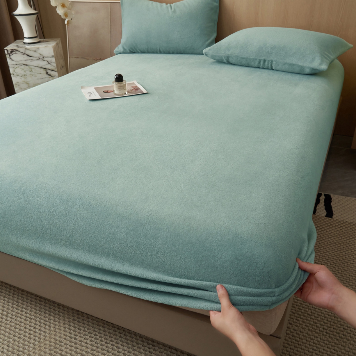 91家纺网 家纺一手货源 找家纺 早晨家纺 2025新款高克重牛奶绒纯色单床笠 牛奶绒-宾利蓝