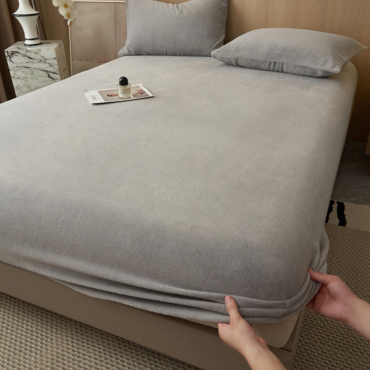 91家纺网 家纺一手货源 找家纺 早晨家纺 2025新款高克重牛奶绒纯色单床笠 牛奶绒-浅灰