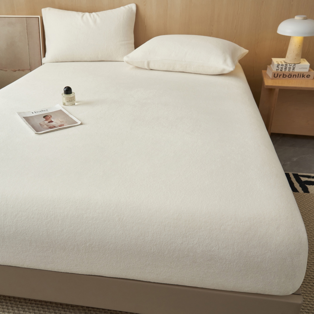 91家纺网 家纺一手货源 找家纺 早晨家纺 2025新款高克重牛奶绒纯色单床笠 牛奶绒-奶白