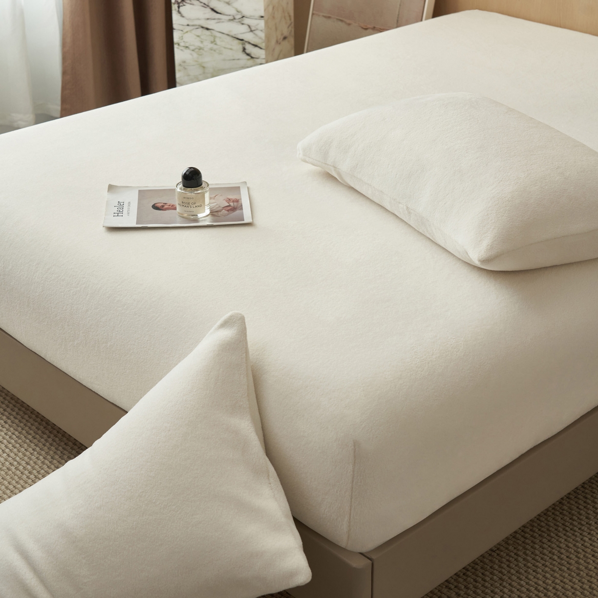 91家纺网 家纺一手货源 找家纺 早晨家纺 2025新款高克重牛奶绒纯色单床笠 牛奶绒-奶白