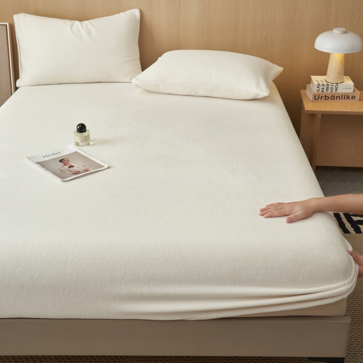 91家纺网 家纺一手货源 找家纺 早晨家纺 2025新款高克重牛奶绒纯色单床笠 牛奶绒-奶白