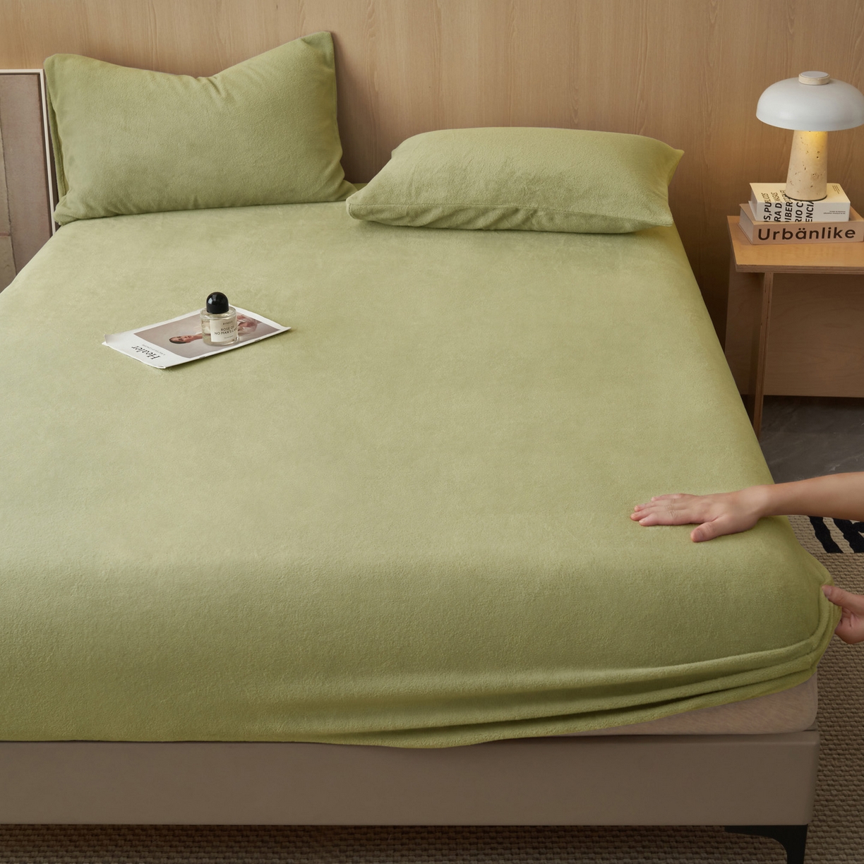 91家纺网 家纺一手货源 找家纺 早晨家纺 2025新款高克重牛奶绒纯色单床笠 牛奶绒-草绿