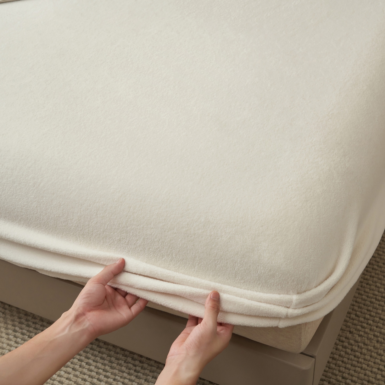 91家纺网 家纺一手货源 找家纺 早晨家纺 2025新款高克重牛奶绒纯色单床笠 牛奶绒-奶白