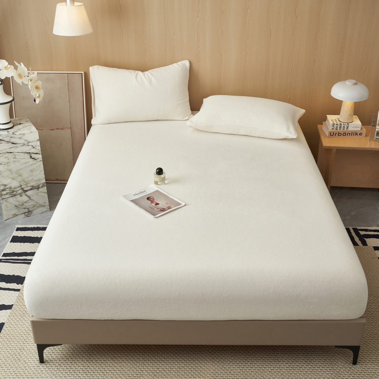 91家纺网 家纺一手货源 找家纺 早晨家纺 2025新款高克重牛奶绒纯色单床笠 牛奶绒-奶白