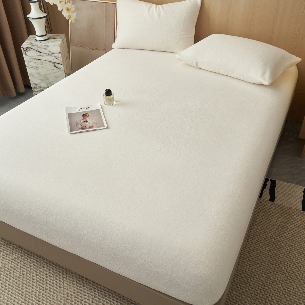 91家纺网 家纺一手货源 找家纺 早晨家纺 2025新款高克重牛奶绒纯色单床笠 牛奶绒-奶白