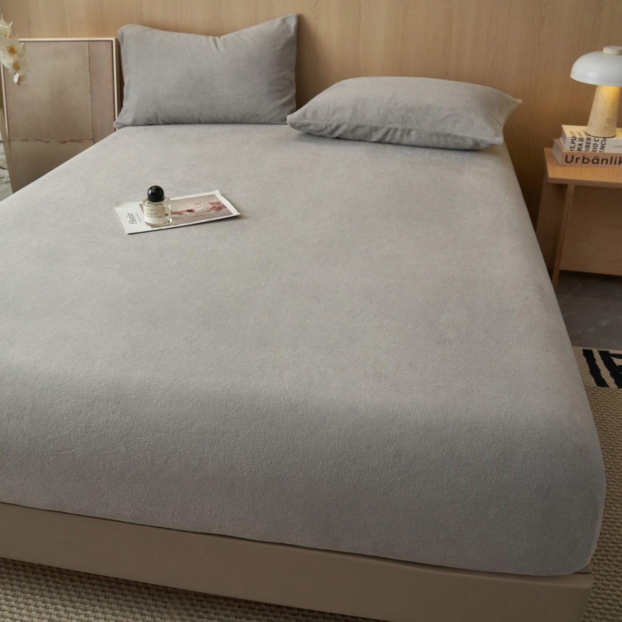 91家纺网 家纺一手货源 找家纺 早晨家纺 2025新款高克重牛奶绒纯色单床笠 牛奶绒-浅灰