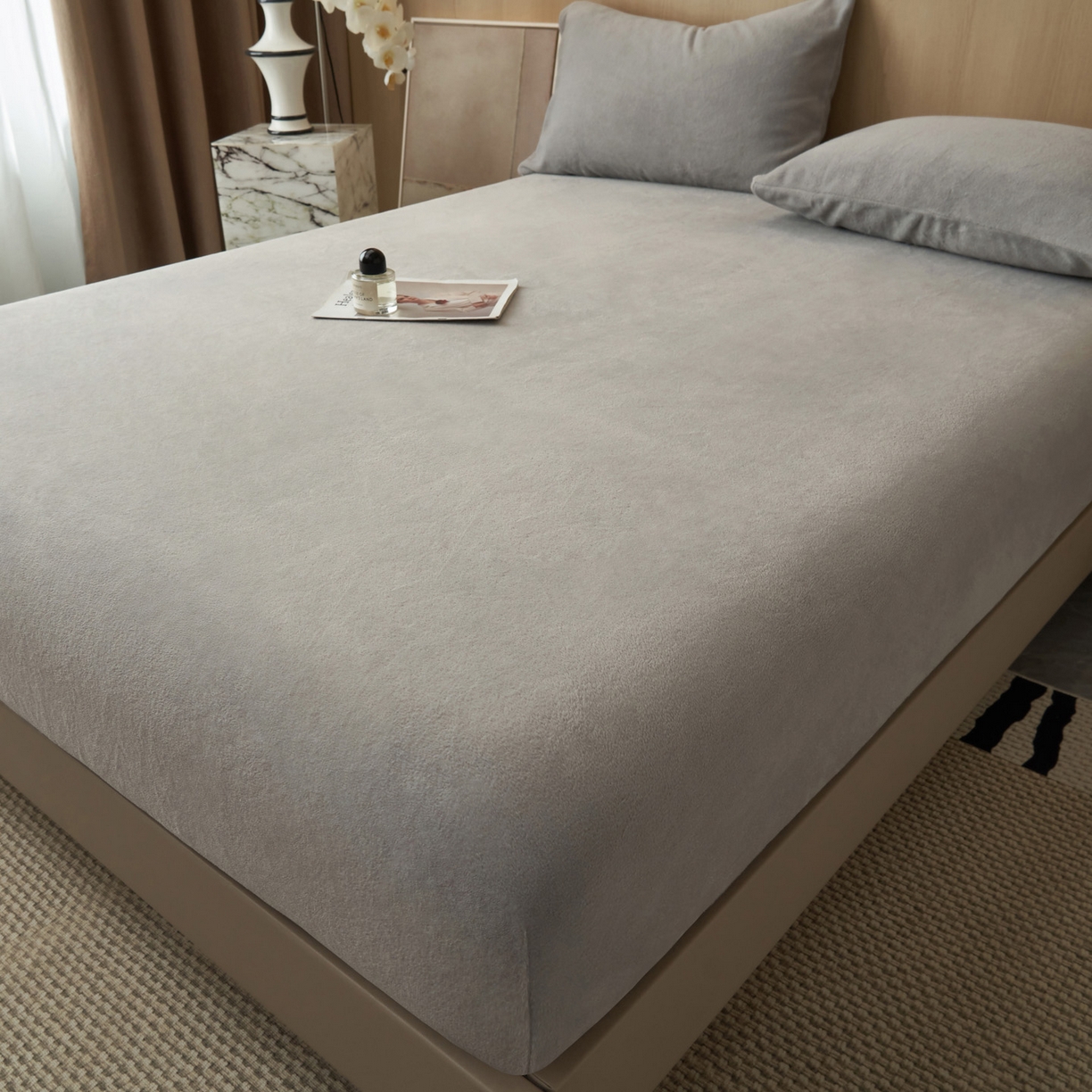 91家纺网 家纺一手货源 找家纺 早晨家纺 2025新款高克重牛奶绒纯色单床笠 牛奶绒-浅灰