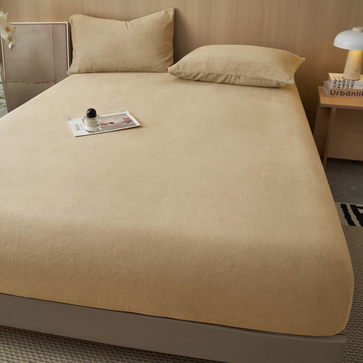 91家纺网 家纺一手货源 找家纺 早晨家纺 2025新款高克重牛奶绒纯色单床笠 牛奶绒-米驼