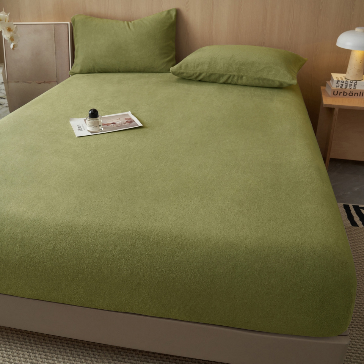 91家纺网 家纺一手货源 找家纺 早晨家纺 2025新款高克重牛奶绒纯色单床笠 牛奶绒-橄榄绿