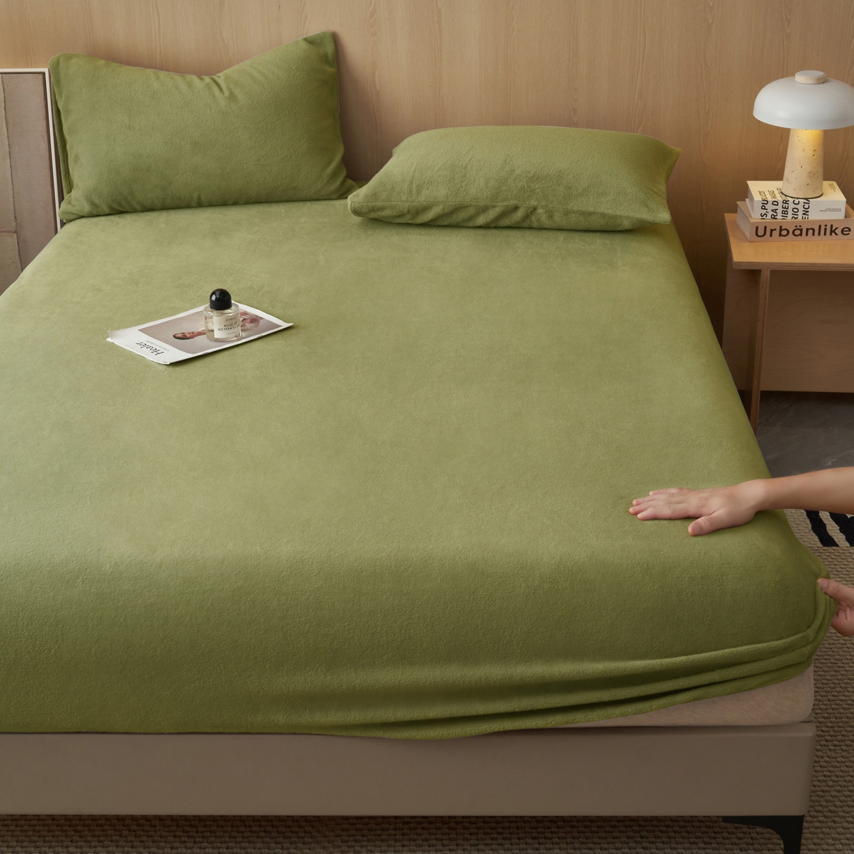 91家纺网 家纺一手货源 找家纺 早晨家纺 2025新款高克重牛奶绒纯色单床笠 牛奶绒-橄榄绿