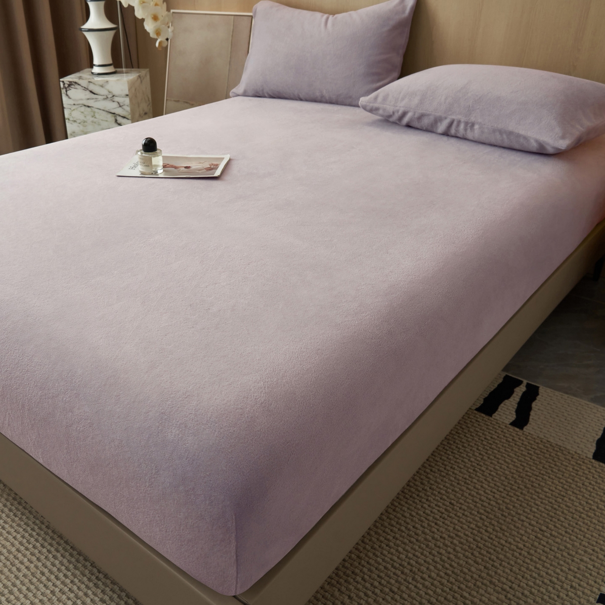 91家纺网 家纺一手货源 找家纺 早晨家纺 2025新款高克重牛奶绒纯色单床笠 牛奶绒-浅紫