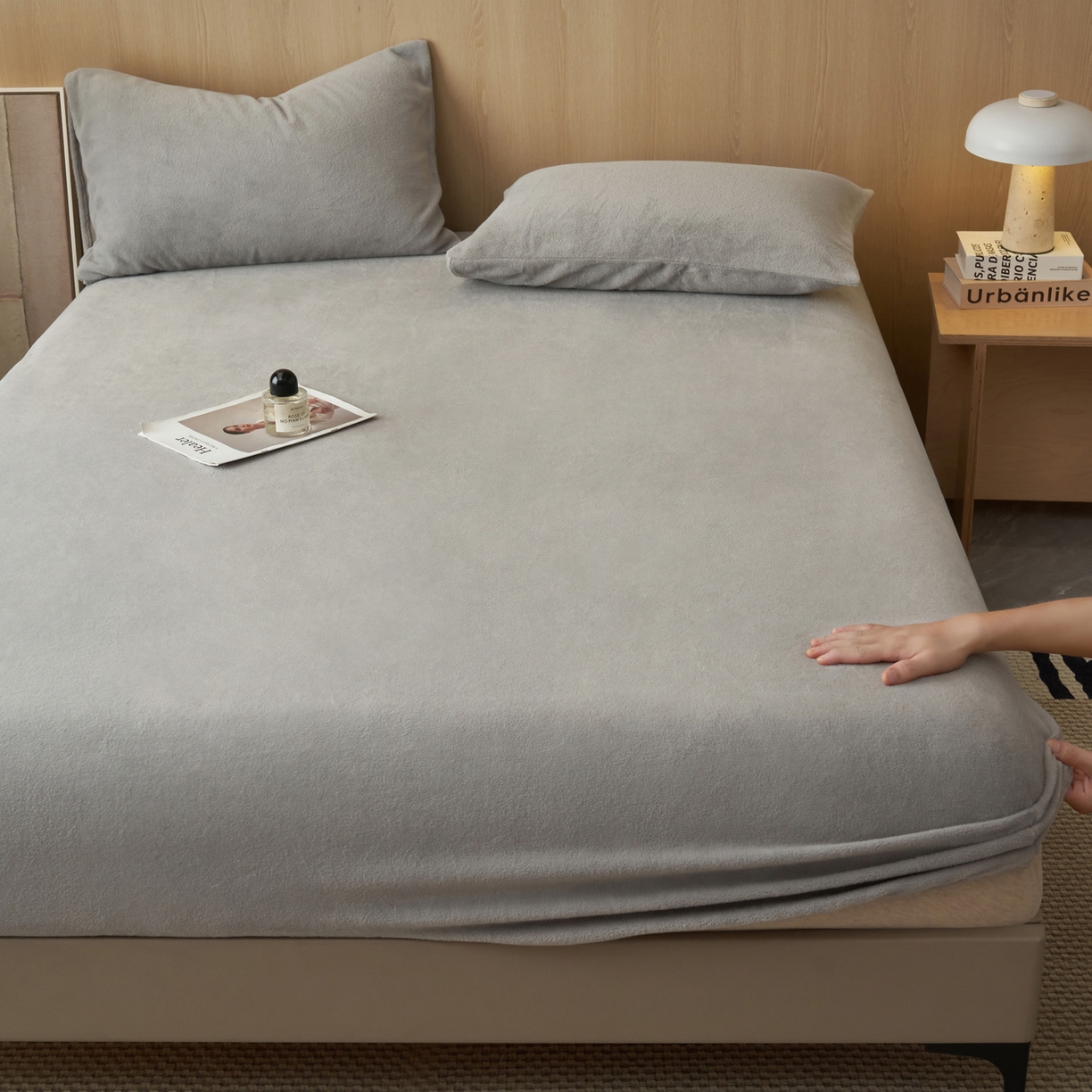 91家纺网 家纺一手货源 找家纺 早晨家纺 2025新款高克重牛奶绒纯色单床笠 牛奶绒-浅灰