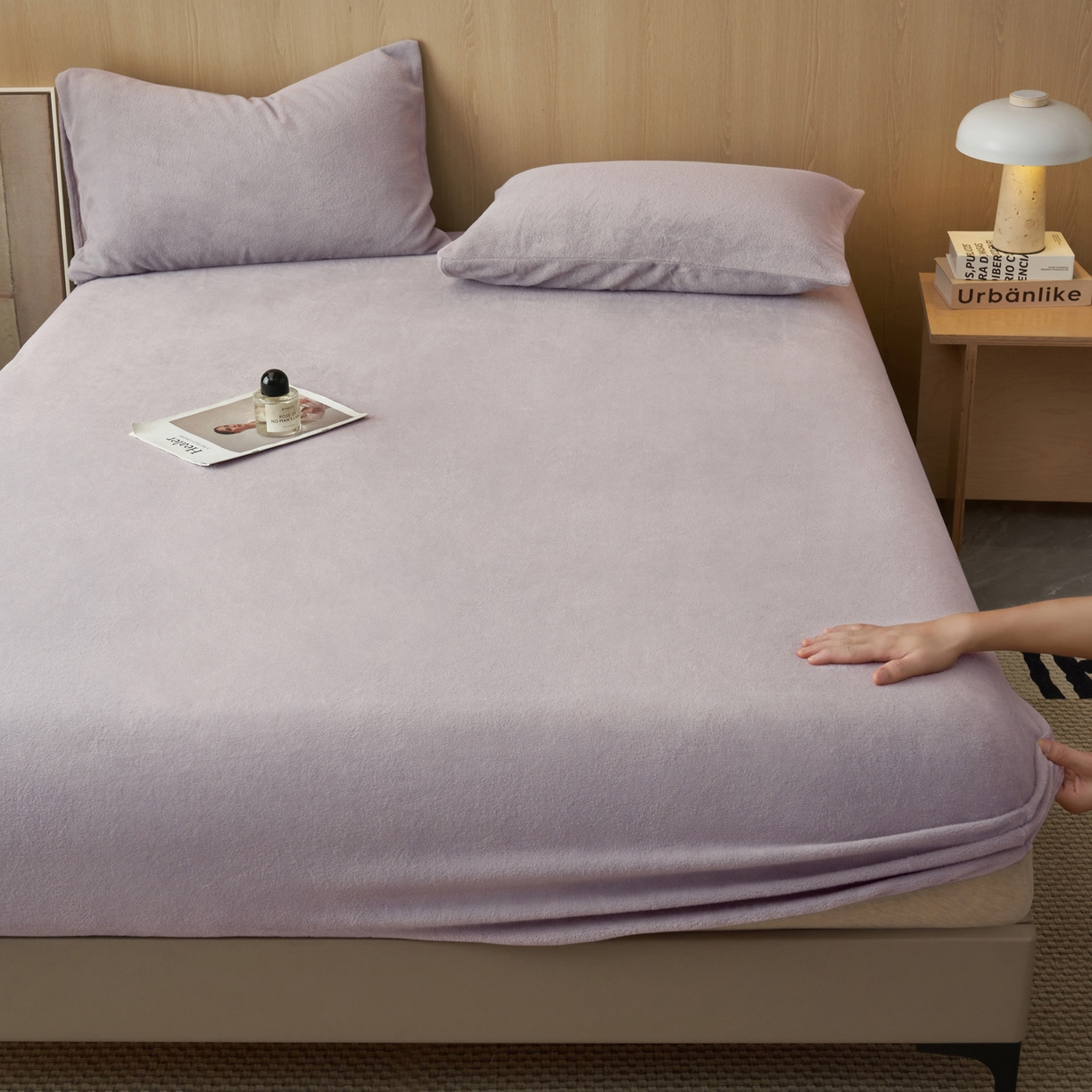 91家纺网 家纺一手货源 找家纺 早晨家纺 2025新款高克重牛奶绒纯色单床笠 牛奶绒-浅紫