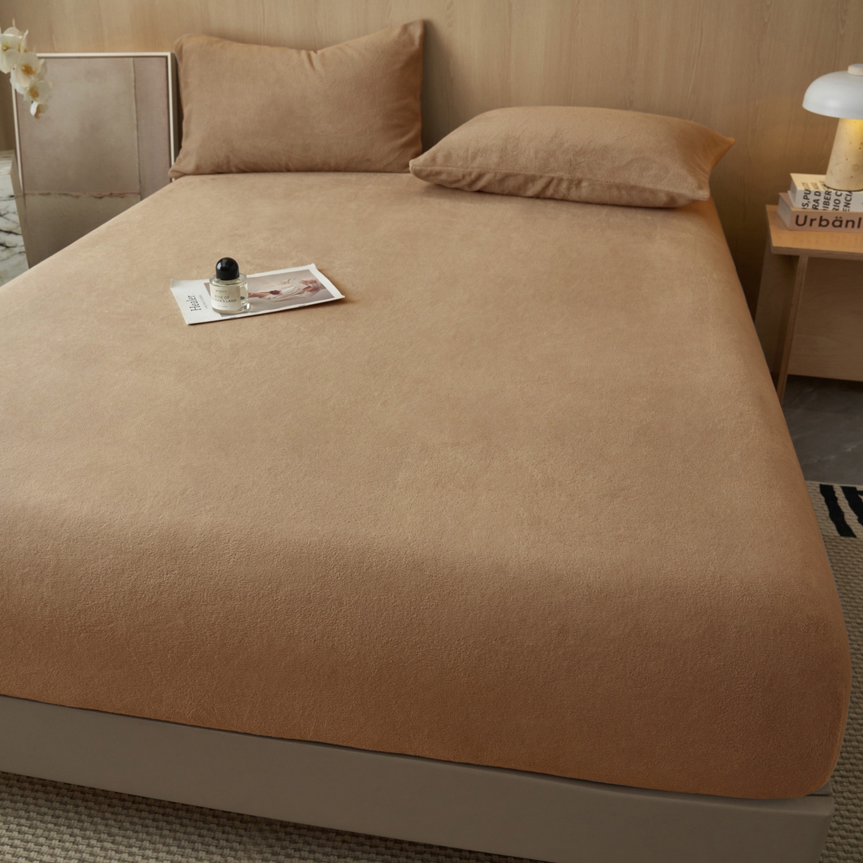 91家纺网 家纺一手货源 找家纺 早晨家纺 2025新款高克重牛奶绒纯色单床笠 牛奶绒-奶茶咖