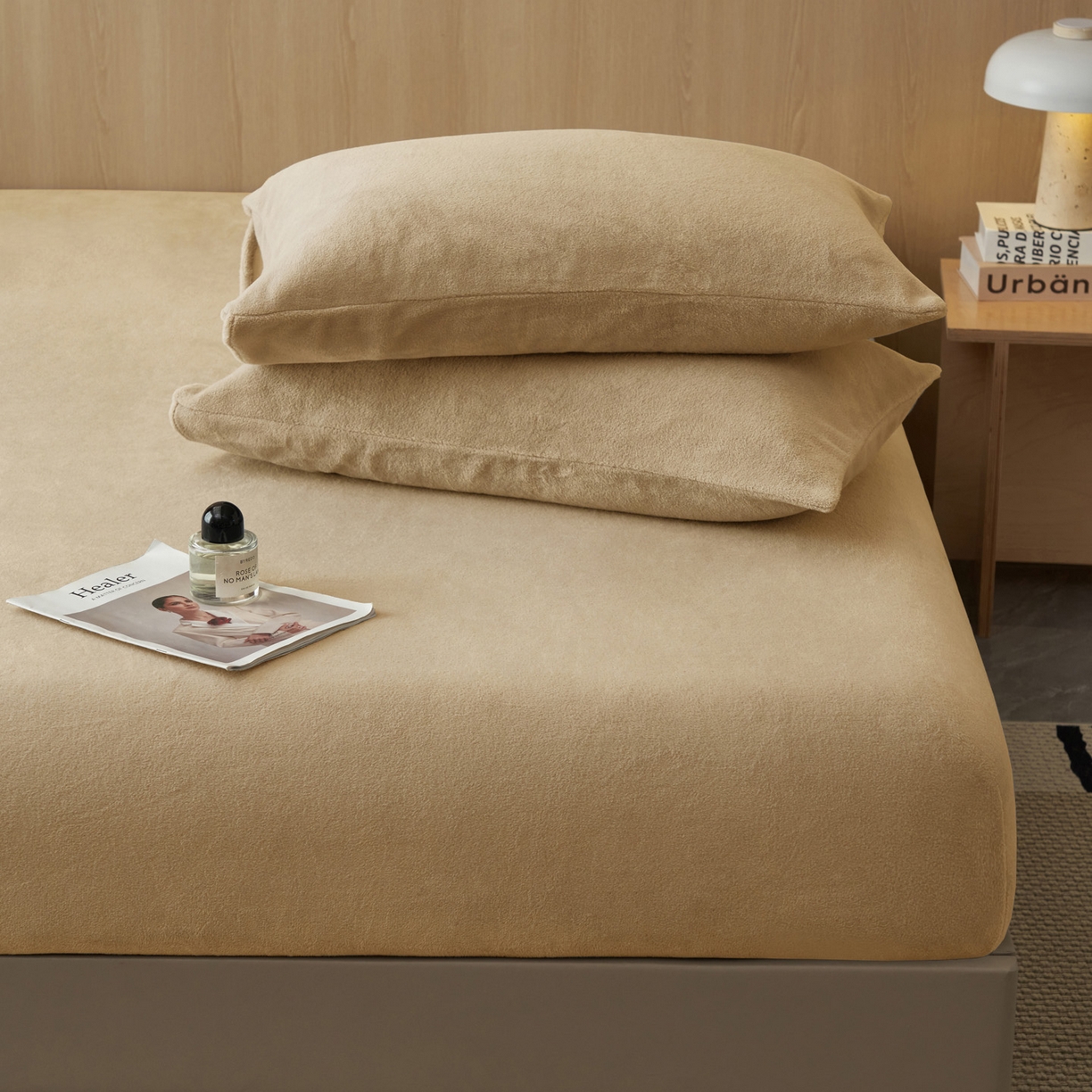 91家纺网 家纺一手货源 找家纺 早晨家纺 2025新款高克重牛奶绒纯色单床笠 牛奶绒-米驼