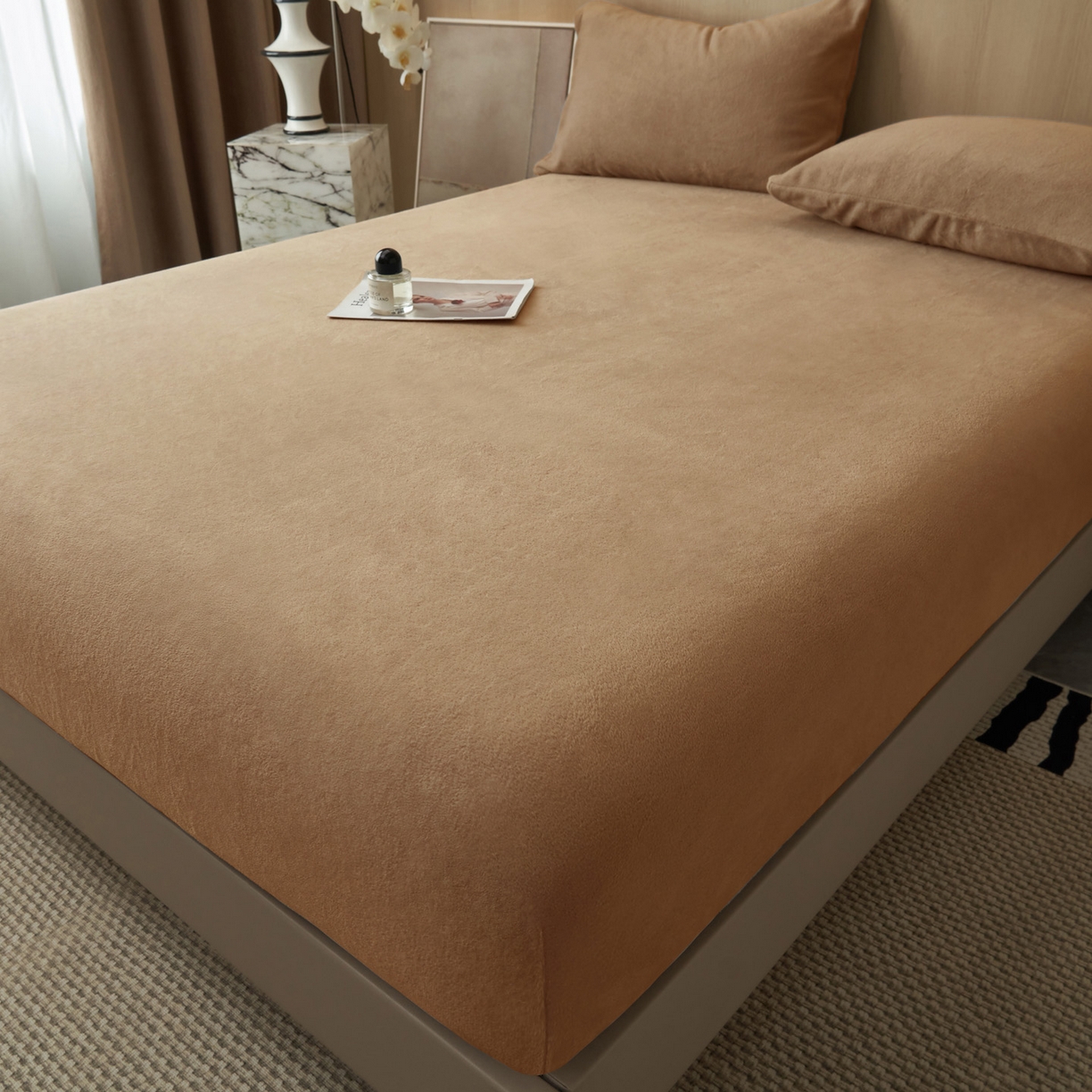 91家纺网 家纺一手货源 找家纺 早晨家纺 2025新款高克重牛奶绒纯色单床笠 牛奶绒-奶茶咖