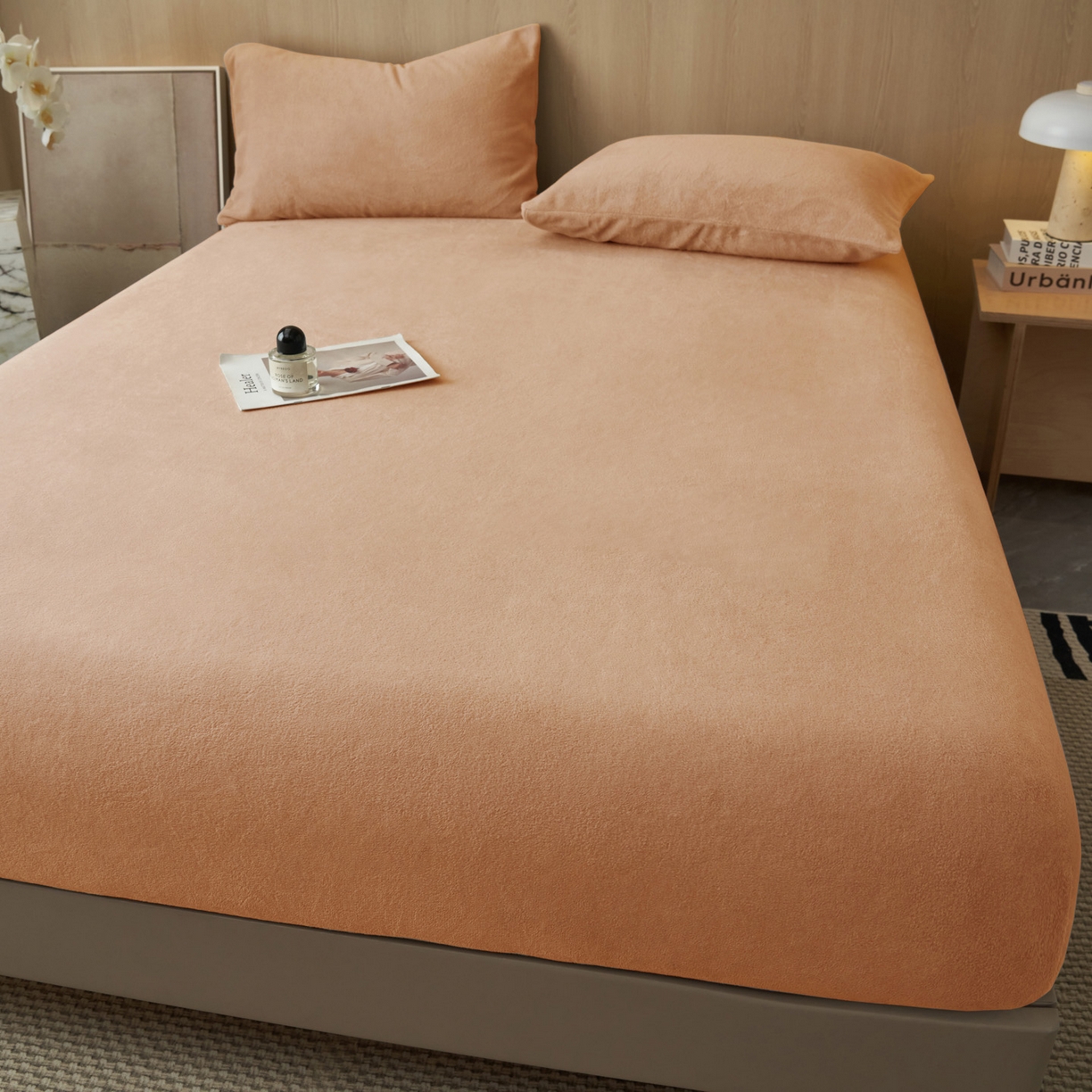 91家纺网 家纺一手货源 找家纺 早晨家纺 2025新款高克重牛奶绒纯色单床笠 牛奶绒-橘色