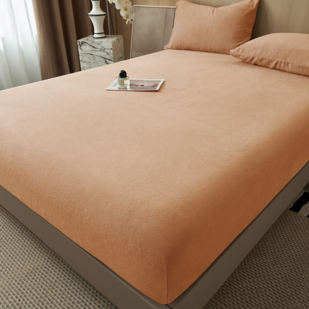 91家纺网 家纺一手货源 找家纺 早晨家纺 2025新款高克重牛奶绒纯色单床笠 牛奶绒-橘色