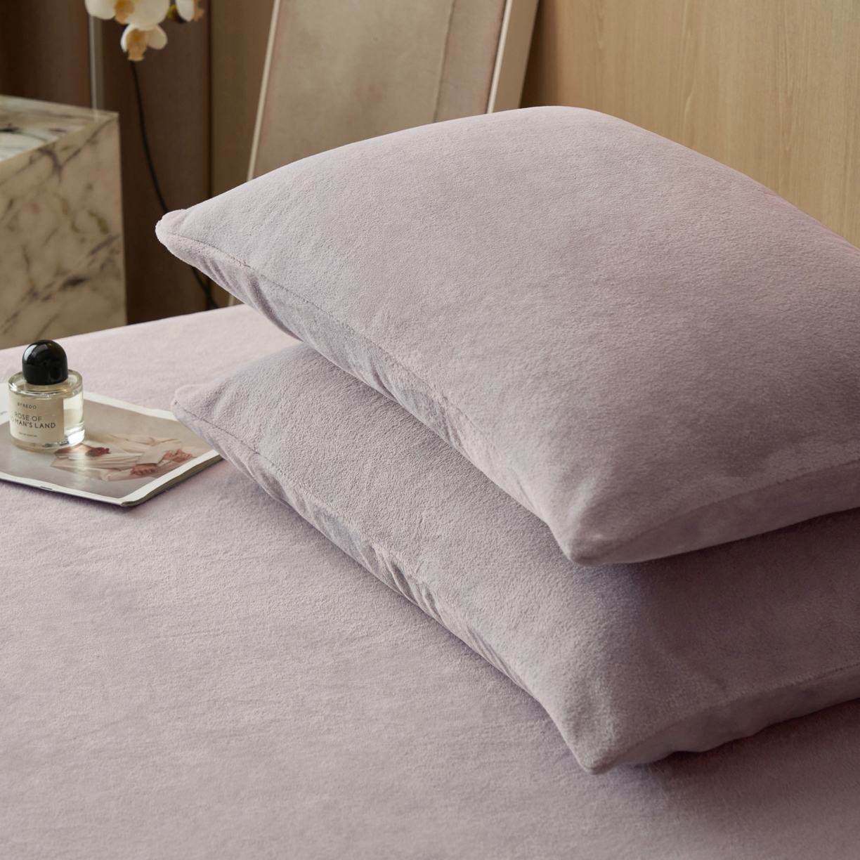 91家纺网 家纺一手货源 找家纺 早晨家纺 2025新款高克重牛奶绒纯色单床笠 牛奶绒-浅紫