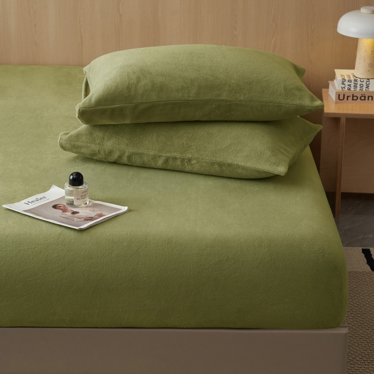 91家纺网 家纺一手货源 找家纺 早晨家纺 2025新款高克重牛奶绒纯色单床笠 牛奶绒-橄榄绿