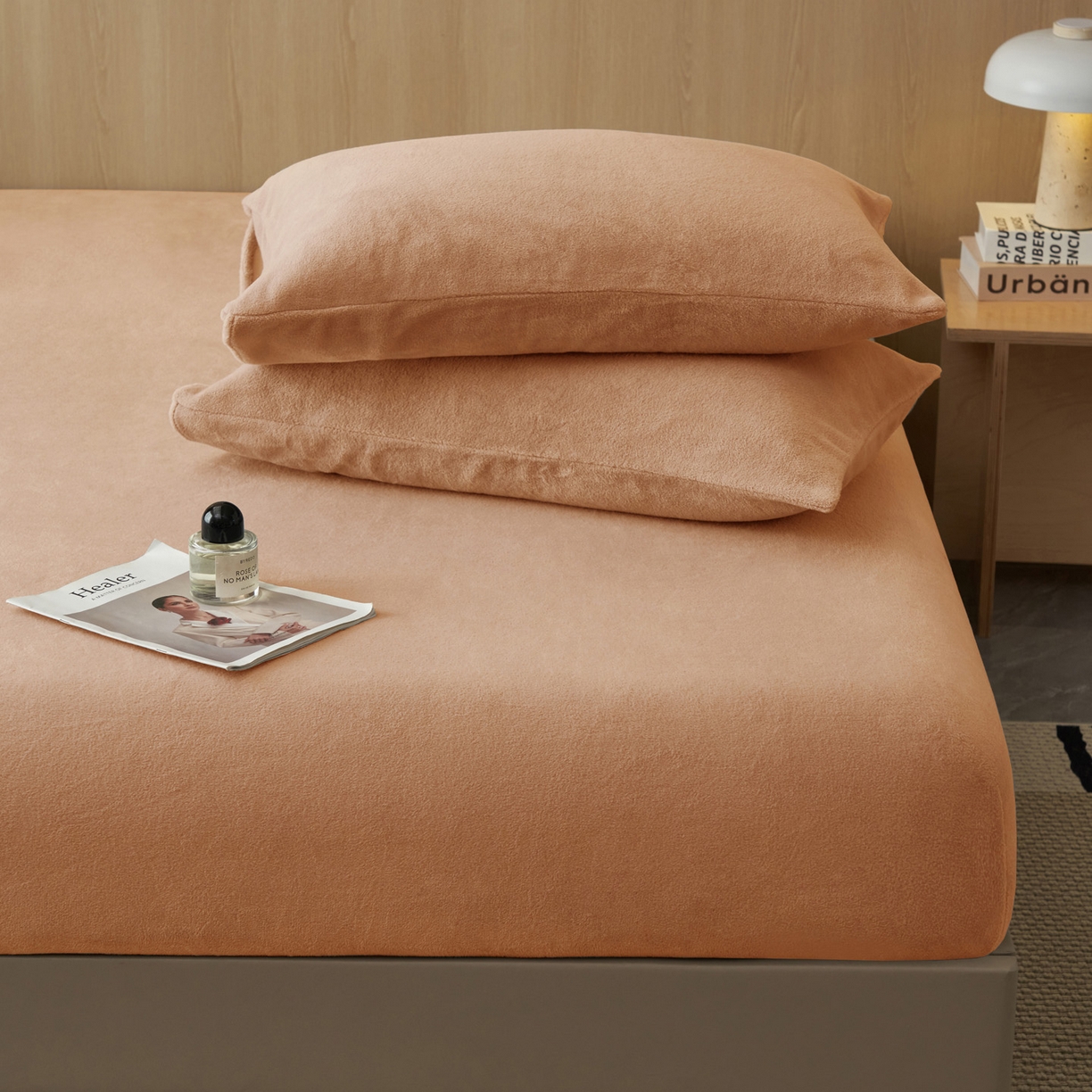 91家纺网 家纺一手货源 找家纺 早晨家纺 2025新款高克重牛奶绒纯色单床笠 牛奶绒-橘色