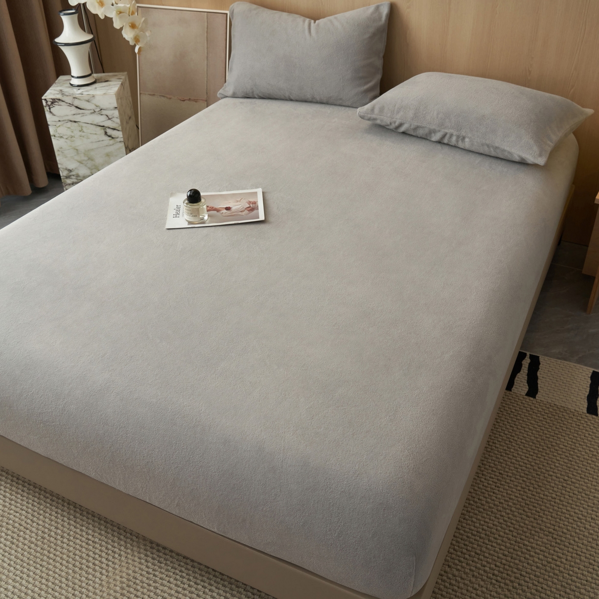 91家纺网 家纺一手货源 找家纺 早晨家纺 2025新款高克重牛奶绒纯色单床笠 牛奶绒-浅灰