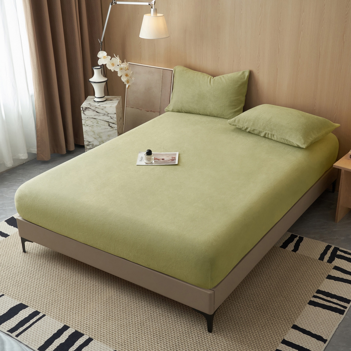 91家纺网 家纺一手货源 找家纺 早晨家纺 2025新款高克重牛奶绒纯色单床笠 牛奶绒-草绿